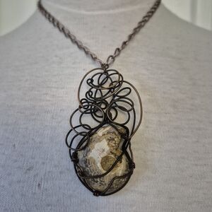 Artisan Wire Wrapped Stone Pendant Necklace